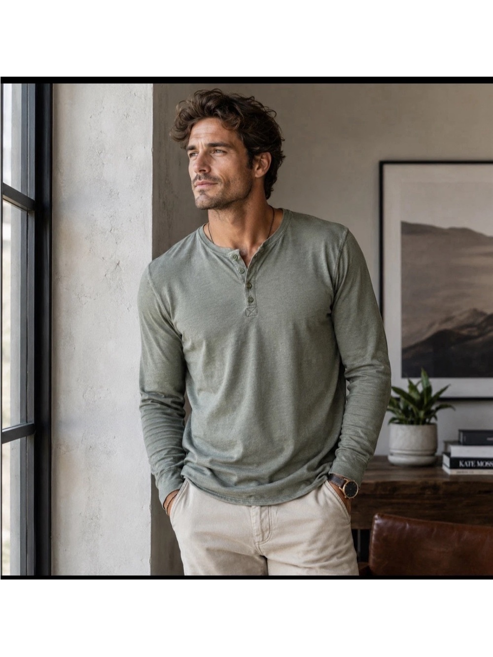 Weatherproof Vintage 1948 Olive Green Long Sleeve Henley Shirt size XL